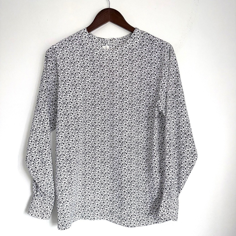 CIRCLE SQUARE Vintage Womens 6 White Black Pattern Long Sleeve Blouse VV5